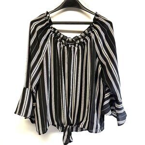 Fortune & Ivy Black White Striped Women's Blouse XXL-Plus Size